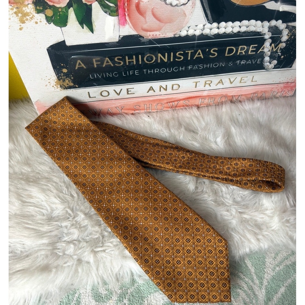 Eagle Mens Silk Necktie Gold Mustard Geometric Medallion Formal Business‎ Tie